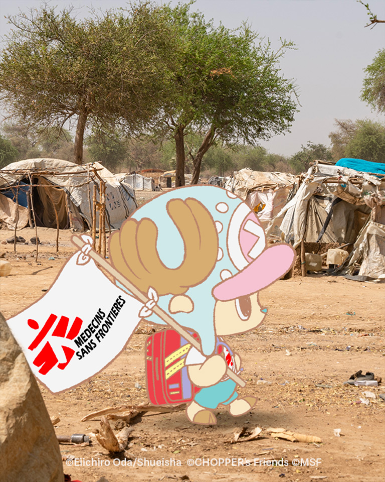 Chopper kävelee tuhoutuneiden rakennusten edessä